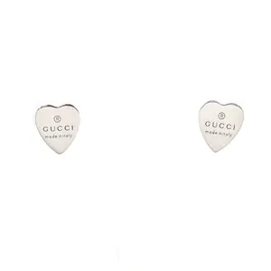Pre-owned GUCCI Sterling Silver 925 (Ag925) Small Leather Goods Trademark Heart Shape Silver Earrings