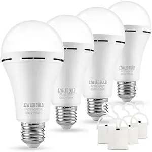 4 Pack Rechargeable Emergency Light Bulbs, Battery Powered Energy Efficient LED Light Bulb 6000K Daylight E26 120 Volt 9W 60W Equivalent with 1200mAh for Home Power Outage Camping Hurricane