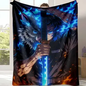 Demon Slayer Flannel Blanket, Inosuke Hashibira Sword Anime Print, Ultra Soft, Lightweight, Warm and Cozy, Perfect for Sofa, Bed, Living Room, Bedroom, Dorm, Travel, Gifts, Home Decoration, Anime Lovers. tiktokshopspringglowup