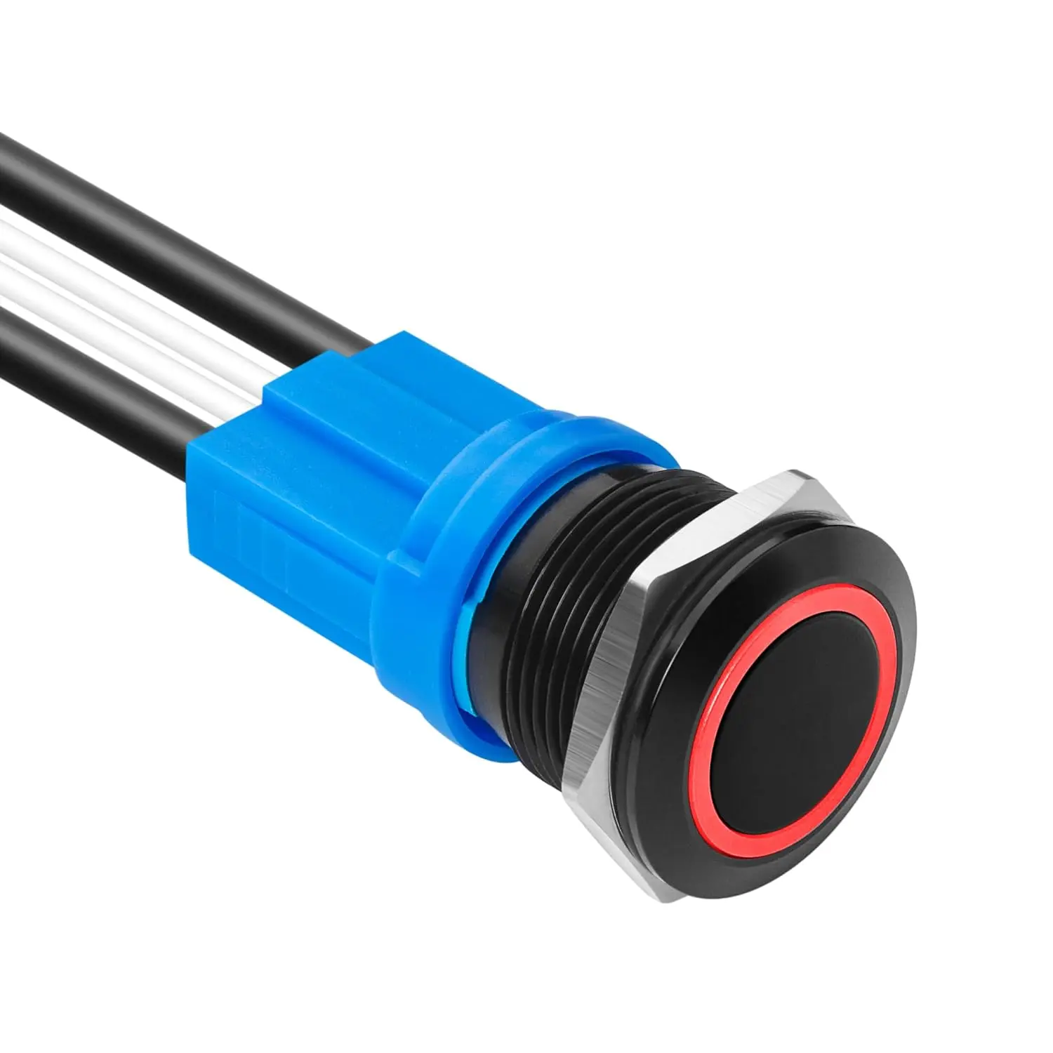 LED Latching Push Button Switch, Aluminum Alloy, IP67 Waterproof 5-24V 20A 1NO, with Wire Socket Plug (1, Red, 16mm)