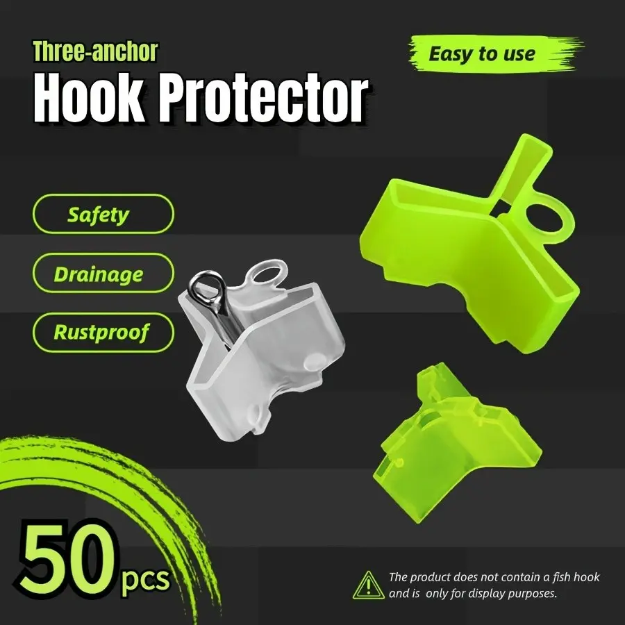50-Pack Fishing Accessories, Three-Peg Hook Protector Set, Plastic Material, Fish Hook Storage, Angling Gear, Small Fishing Supplies