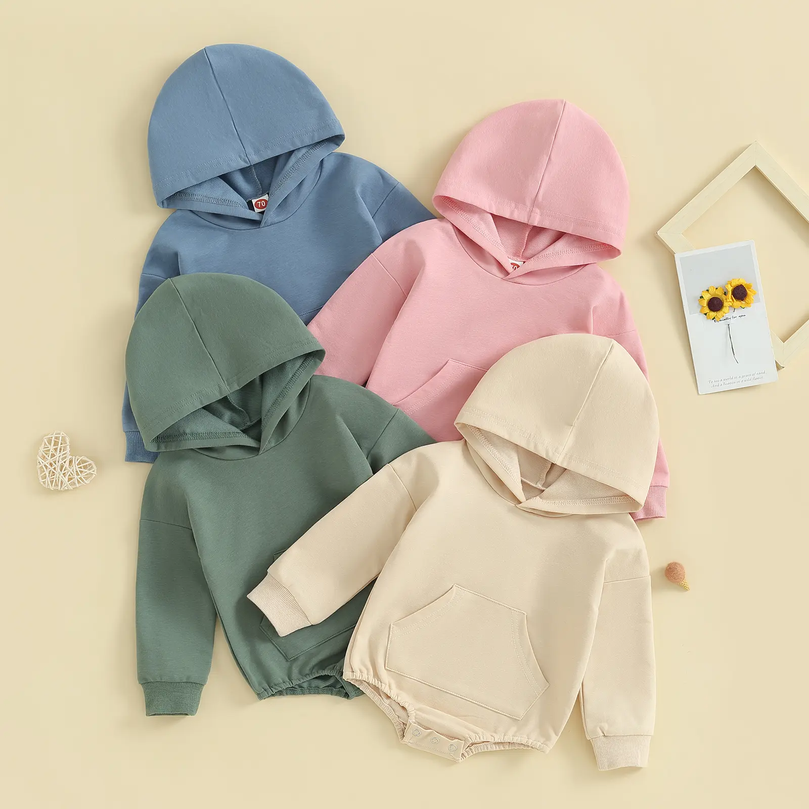 Unisex Newborn Infant Hooded Sweatshirt Romper - Solid Long Sleeve, Cozy Hood Cover, Warm-Enhancing Style, Unisex Fit, Fall Winter Spring Outfits, Hooded Style Adds Warmth