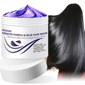 【Ten pack】ROZINO Keratin Purple & Blue Hair Mask - Nourishing Formula for Distinctive Hair Care Removes Yellow and Orange Brassy Tones 100g Sulfate Free