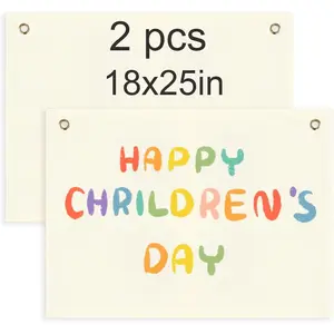 2 pieces sublimation blank canvas banner hanging flag banner for nursery wall decor for kids room decor for boys and girls,canvas banners wall hanging sublimation banners blank