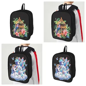DIY Flower Bird Cage /Cartoon Unicorn Special Shape Diamond Painting Black Backpack Diamond Art Knapsack