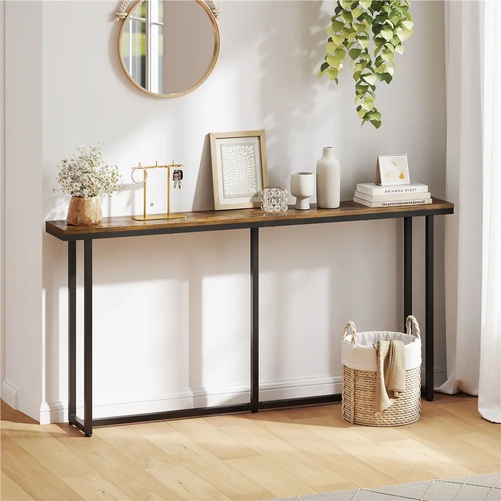 Yaheetech 63-Inch Modern Narrow Console Table - Minimalist Home Decor, Sturdy Iron Legs, Reinforcing Bar, Assembly Required, Extra Long Entryway/Living Room Sofa Table for Behind Couch