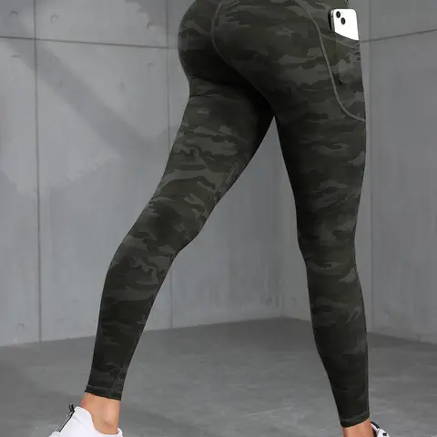 Women's Camo Print Pocket High Waist Leggings, High Waisted Leggings with Pockets, Casual Comfy Breathable for Yoga Gym Workout Running, Ladies Bottoms for All Seasons, Athleisure Fitness Leggings, High Waist Activewear, High Waist Sports