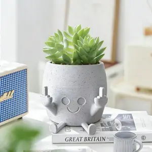 Smiling Plant Pot with Middle Fingers Up,Fun and Quirky Flower Pots for Succulents,Eye-catching Decor for Desks,Shelves,Windowsills,Garden Corners,Ideal Gift for Valentine's Day,New Year,Birthday,Plant Lovers