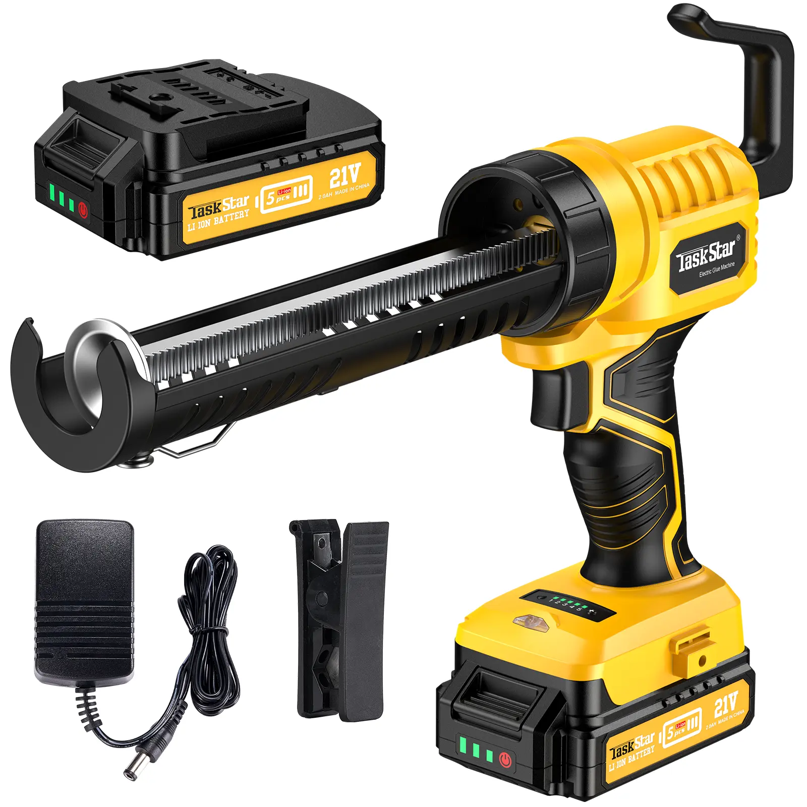 TaskStar Cordless Caulking Gun 5-Speed Control with 2000mAh Battery LED Light & Cutting Tool Zero Drips for Bathroom Balcony Doors Super Glue Silicone Seal(Includes only one battery)