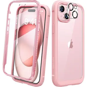 GBTDiaclara Designed for iPhone 15 Case, Full Body Rugged Case with Built-in Touch Sensitive Anti-Scratch Screen Protector, with Camera Lens Protector for iPhone 15 6.1" (Coral Pink)