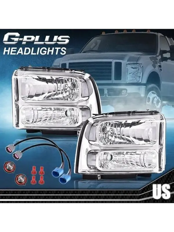 G-PLUS 1-Piece Pair Set LED Headlights Lamps Assembly - H13/9007 Bulbs, Vehicle-Specific Fit for 1999-2004 Ford Super Duty F250 F-350 Excursion, Converts Old 9007 Bulbs to New 2005-2007 Style Driver Side Exterior Upgrade Kit