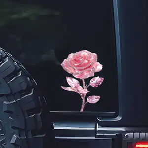 1pc Silver Rose Vinyl Sticker, Plant Floral Theme, Self-Adhesive, for Car Truck Laptop, One-Time Use, Asymmetric Shape, Car Accessories, Sticker for Cars