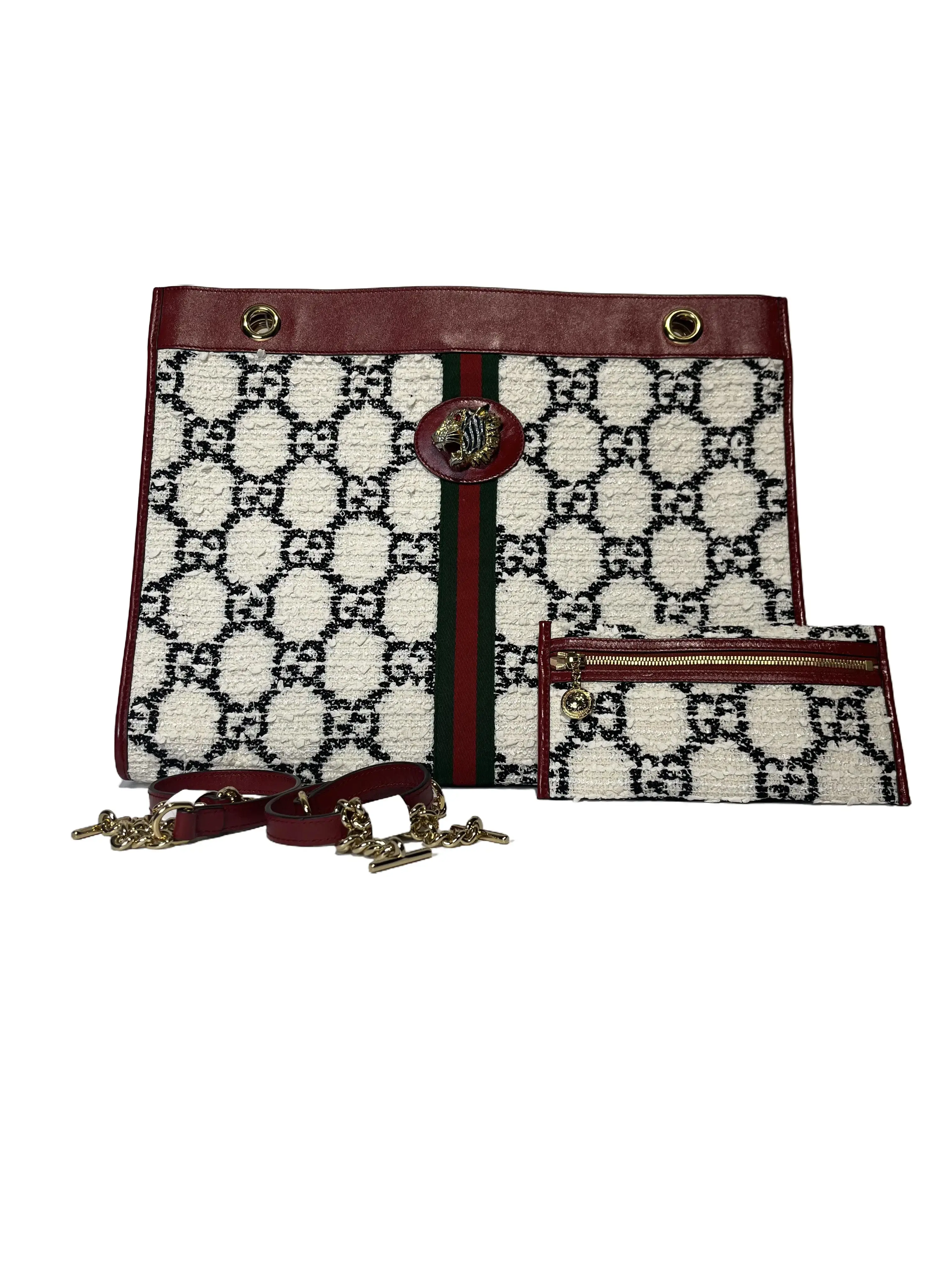 Pre-owned GUCCI Large Rajah GG Monogram Tweed Tote Bag