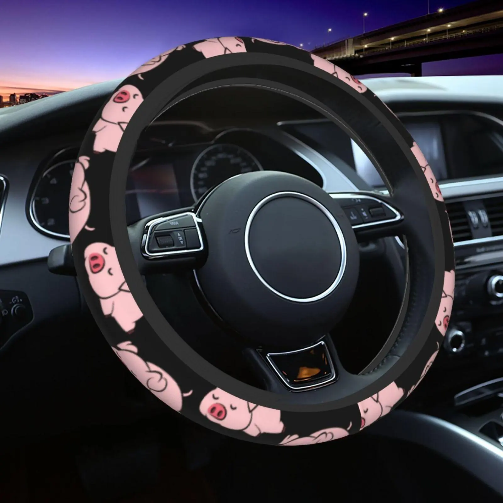 Cartoon Pig Pattern Car Steering Wheel Cover, Non-slip Elastic Car Steering Wheel Protector, Universal Automotive Car Interior Accessories for Men & Women