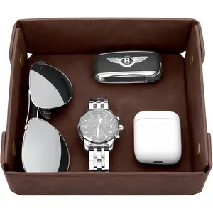 Faux Leather Valet Tray Organizer for Men - Catch- Tray for Entryway Table Key, Wallet, Watch,  Change, Phone, Dresser EDC Dump , Bedside Nightstand Desk-top