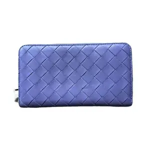 Pre-owned Bottega Veneta Leather Small Leather Goods Purple Intrecciato Zip Around Long Wallet