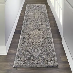 Nourison Home Moroccan Celebration KI381 Navy-Beige-Ivory Indoor Ethnic Moroccan-Inspired Patterned Oblong Area Rug - 2'2 x 7'6, Ethnic Area Rugs, Moroccan-Inspired Area Rugs