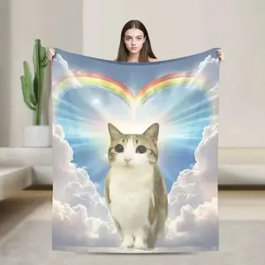 Cat Owl Meme Flannel Soft Blanket for Sofa Bed Travel Office Naps Funny Birthday Gift for Meme Lovers All-Season Home Decor