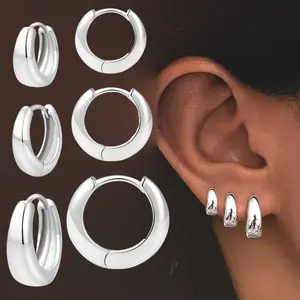 3 Pairs Elegant Huggie Hoop Earrings Set,Minimalist Design,Multi-Size,Daily Wear Valentine's Day Gift for Women and Men,All Seasons Compatible