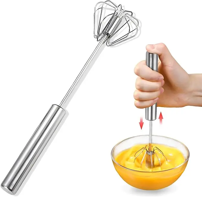 2025 New Stainless Steel Semi-Automatic Hand Push Rotary Whisk - Stirrer, Easy Operation Home Baking Tool, Hand Push Rotary Blender Mixer for Egg, Milk Preparation, Kitchen Utensil