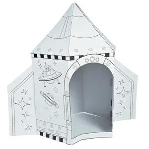 5 Ft. Color Your Own Rocket Spaceship White Cardboard Playhouse