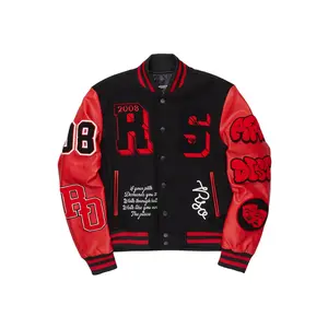 Leslee Black/Red Oversized Varsity Jacket