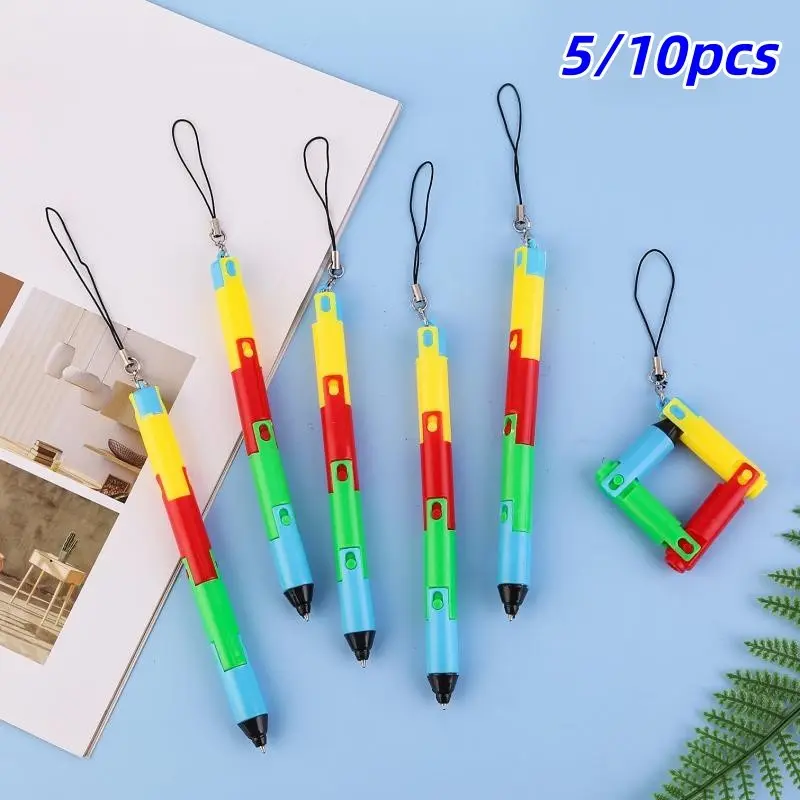 5/10pcs Portable Lanyard Folding Ballpoint Pen Set, Transformable Design, Ideal Back to School Gift, Keychain Accessories for Parties and Christmas