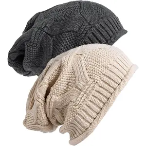2 Pack Winter Slouchy Knit Beanies Chunky Warm Skull Cap for Women Fashion Accessories