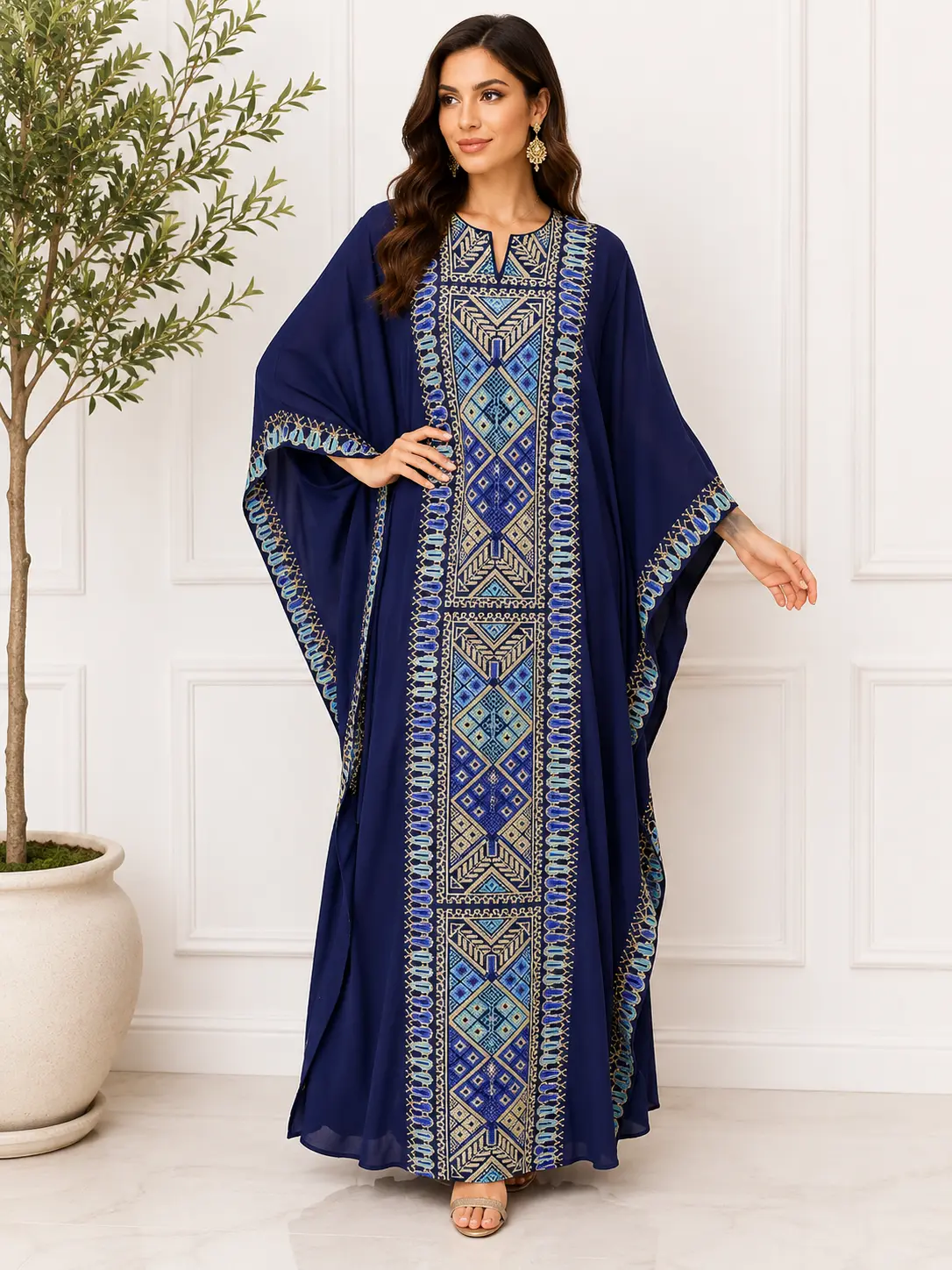 Women's Islamic Modest Open Abaya - Butterfly-Style Embroidered Chiffon Open-Front Design