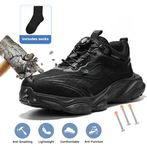 Steel Toe Shoes for Men Women Safety shoes Work shoes with Rotating Buckle  work safety sneaker Stylish shoe Smash Stab Resistant Air Cushion Safety Shoes Comfortable Breathable  All-Day Comfort  Work Shoes All Seasons Summer Vibes