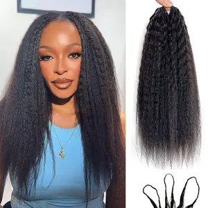 Feather Crochet Hair Kinky Straight Human Hair For Black Women Pre-Separated Knotless Invisble Micro Loop Hair Extensions Crochet Human Hair For Braiding