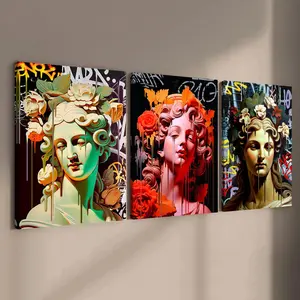 Graffiti Pattern Canvas Painting, 3 Counts/set Modern Floral Paintings Modern Art Fashion Decoration, Wall Art for Home Living Room Bedroom Office, Ornaments