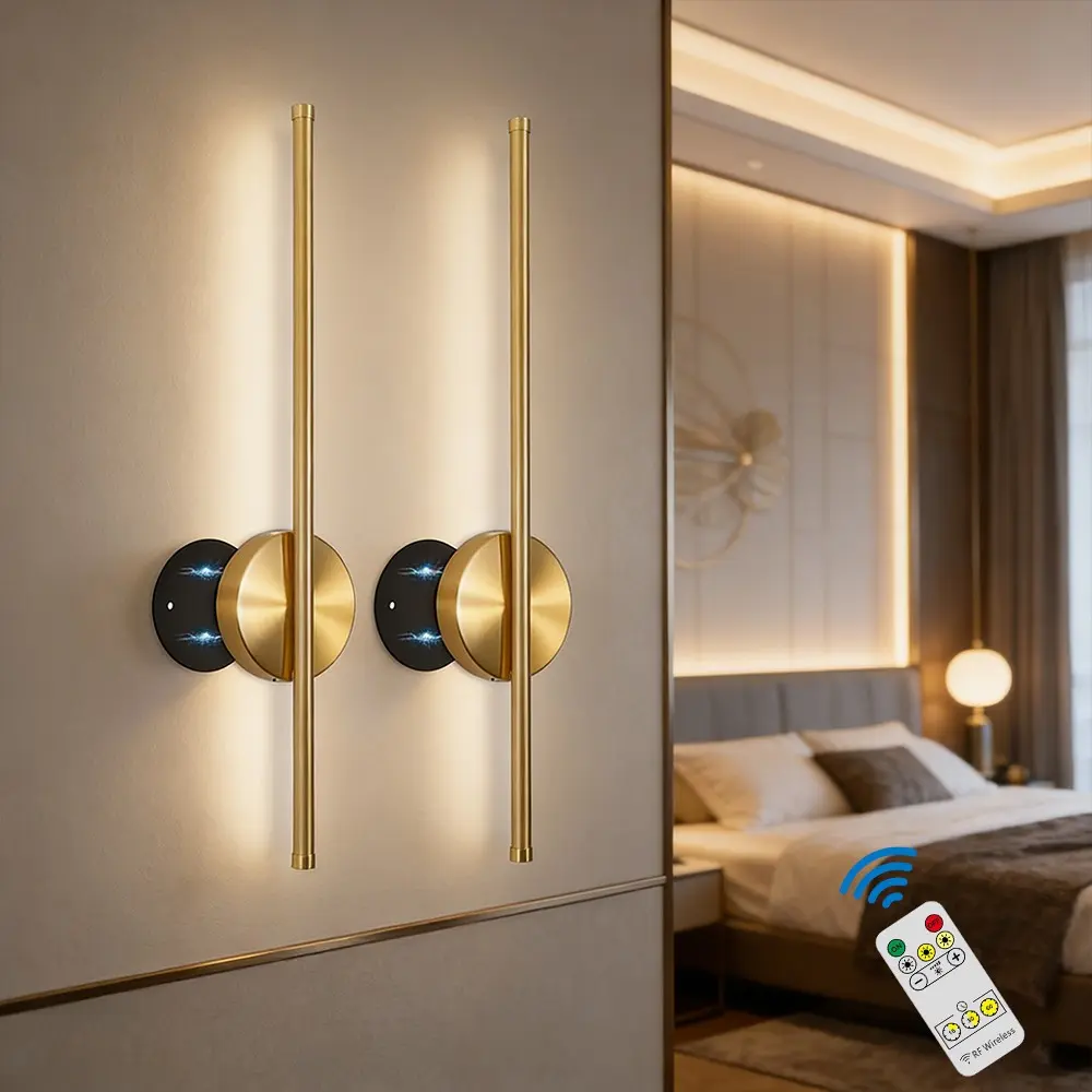 Modern Gold LED Magnetic Charging Wall Light, Adjustable Touch Control, Dimmable Wall Lamp, 50cm, for Hallway Living Room Bedroom Entryway, 2 Pack