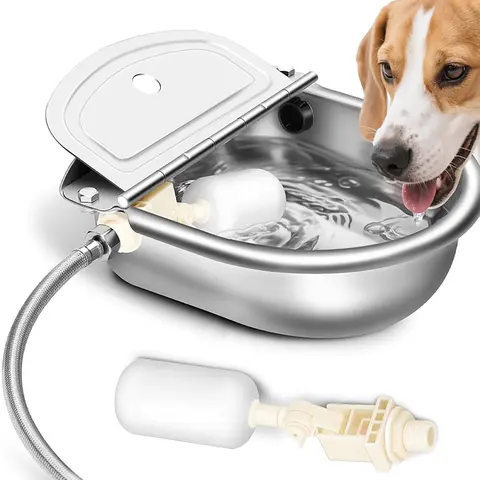 Essilnn Stainless Steel Automatic Dog Water Fountain Dispenser - Indoor Convenient Hydrating Pet Waterer with Drain Plug, Hose, Continuous Water Supply, Easy Refilling for Busy-Day Relief