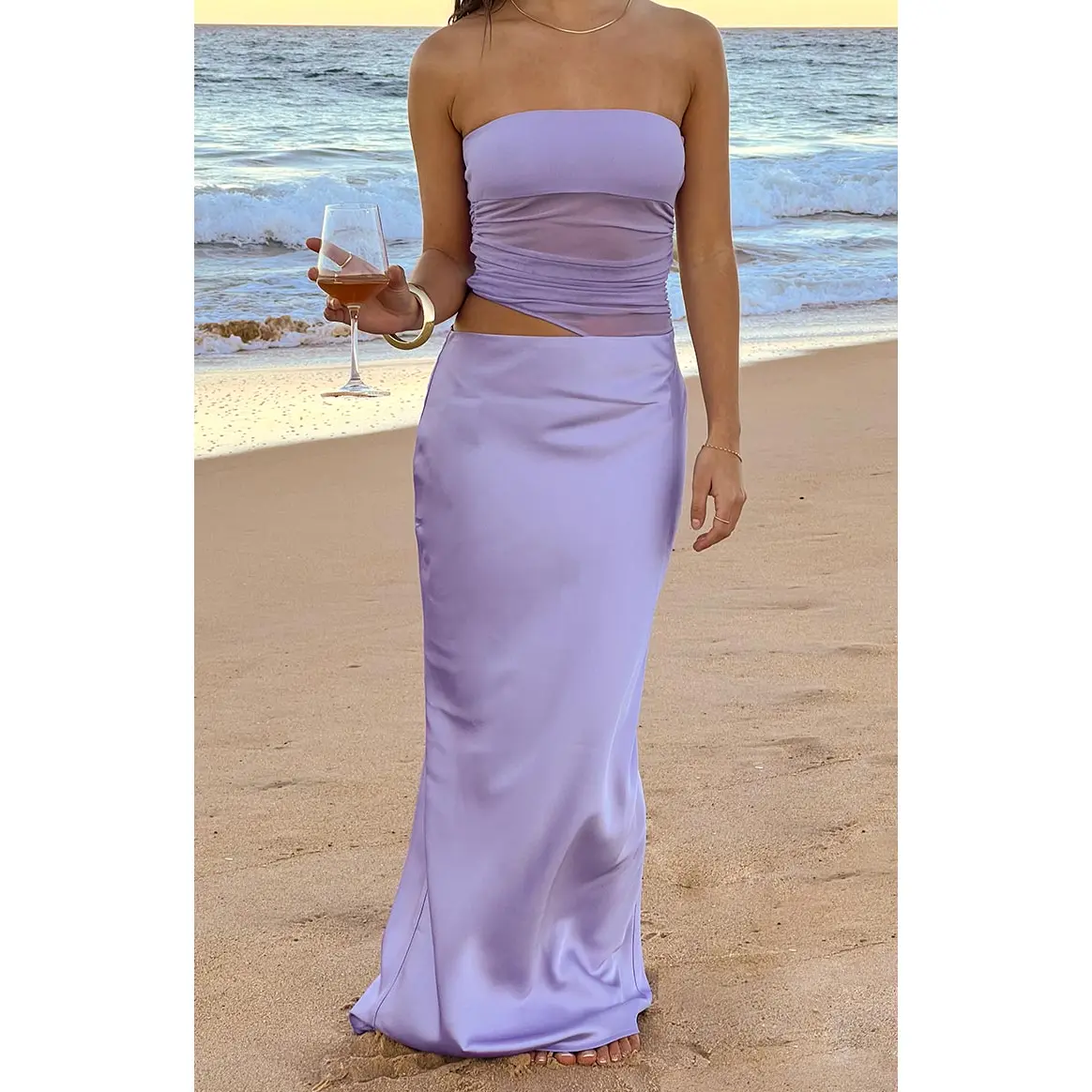 Elinor Lilac Satin Maxi Dress