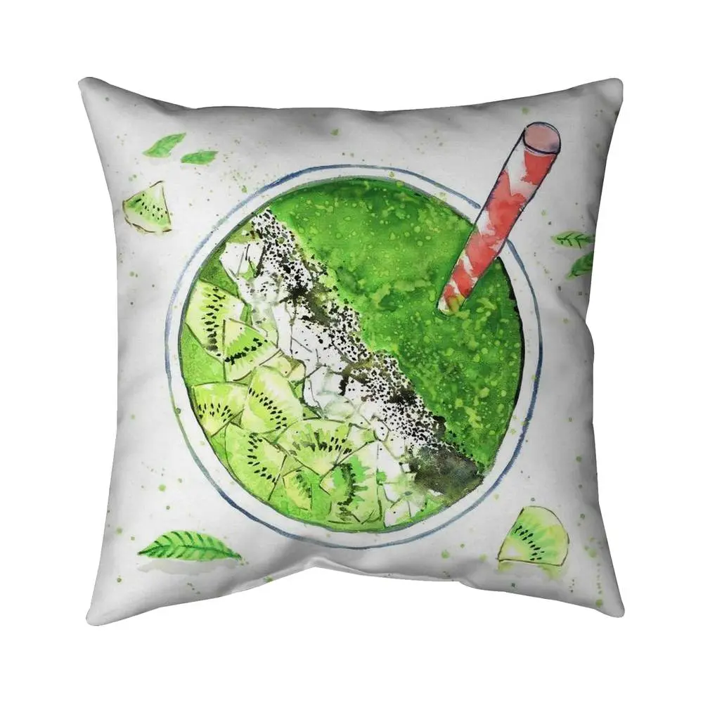 Begin Home Decor 5542-2020-GA110 Outdoor Throw Pillow - 20x20 in. Polyester Printed Green Fruits/Greens Smoothie, Outdoor Cushions for Patio/Deck, Gastronomy Decor