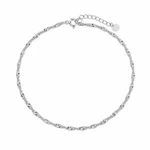 Women's White Gold Plated Twisted Rope Anklet - Dainty Minimalist, Adjustable Waterproof Chain Jewelry, Luxury Beach Summer Gift for Her