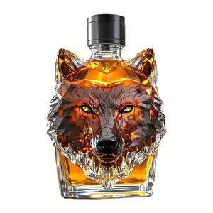 10.14oz Wolf Head Wine Bottle, Crystal Glass Whiskey Bottle, Unique Wolf Design, Durable Spout, Perfect Gift for Whisky Lovers