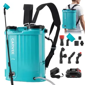 3.17 Gallon High-Capacity Electric Backpack Sprayer, Adjustable 0-65 PSI with 5 Nozzles & Spray Wand, 18V 2Ah Rechargeable Battery, Wide Mouth Lid, White & Lake Blue, Great for Weeding and Lawn Care
