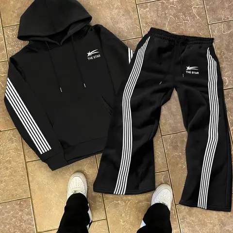 Men's Colorblock Striped Side Stripe Pocket Hoodie & Drawstring Waist Sweatpants Set, Sporty Casual Set, Regular Fit Casual Long Sleeve Drawstring Sweatshirt & Pocket Jogger Pants, Men's Fall & Winter Clothes