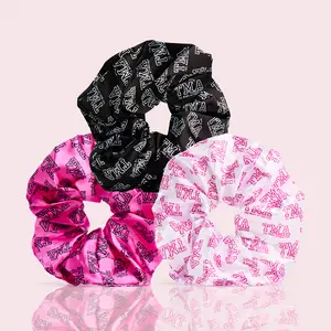 Satin Logo Hair Scrunchies (Scrunchies de Satin) - 3-Pack, Pink & Black, Fashionable Hairbands for Stylish Hair Protection