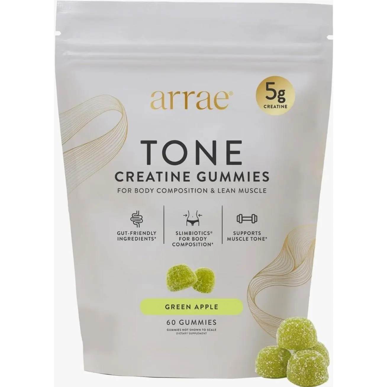 Arrae Tone Gummies – Creatine Monohydrate 5g for Women – Support Lean Muscle, Strength & Recovery – Hormone-Friendly Muscle Toning Supplement – Sour Green Apple Flavor – 60 Count (Sour Green Apple)