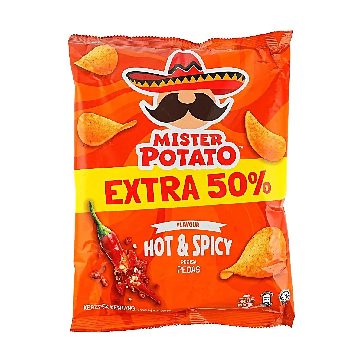 Mister Potato Crisps Spicy Flavor 90g - Authentic Malaysian Snack, Crunchy Potato Chips