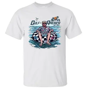 Cotton short sleeve T-shirt 45th 47th President Trump chillin on the Gulf of America 2025 shirt, crewneck graphic printed unisex cotton T-shirt for men forFashion	Unisex T-shirts M-5XL