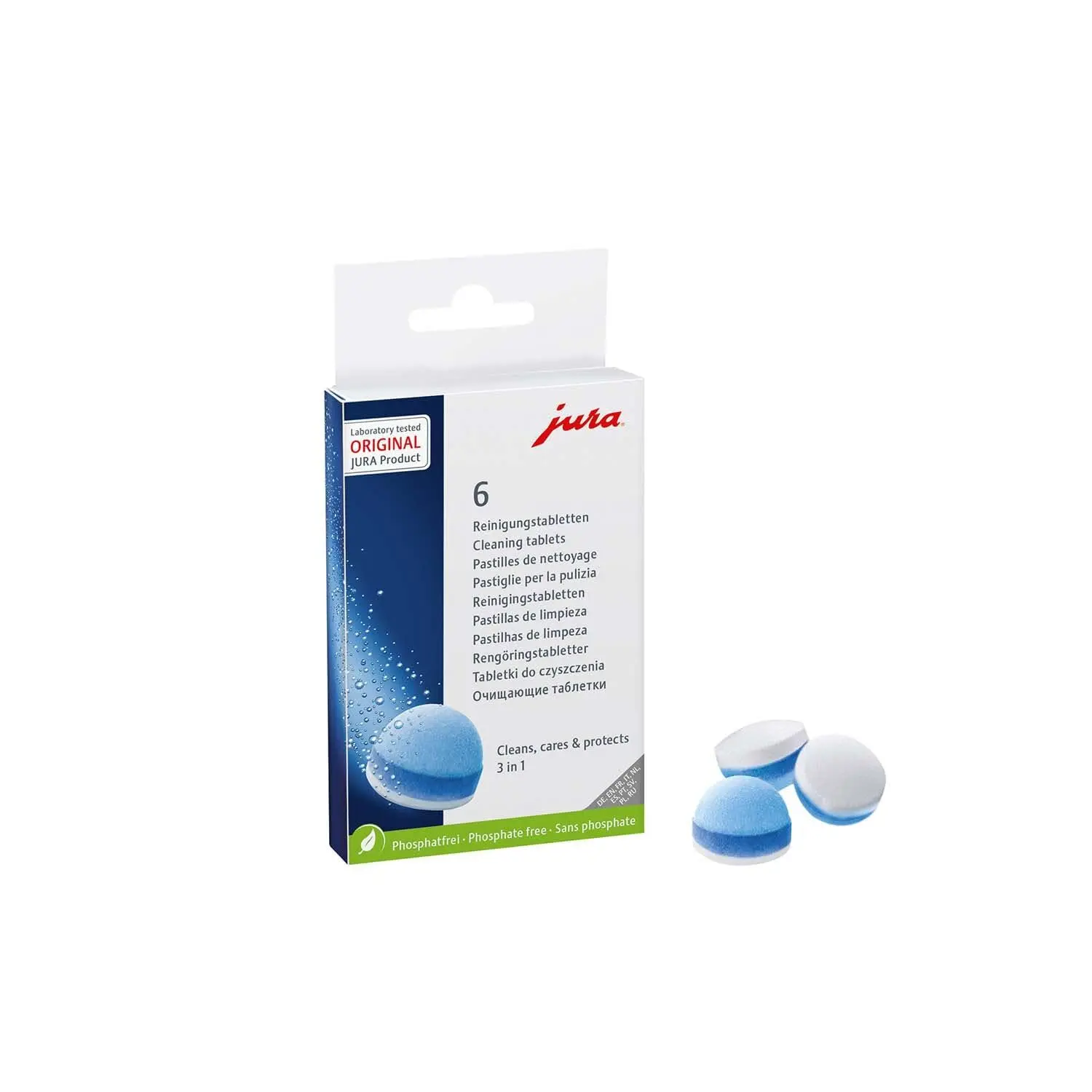 Jura 3-Phase Effective Cleaning Mineral Remover Tablets for Coffee Espresso Machines, 6 Count, with Complexing Agents for Long-Lasting Protection