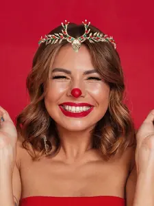 Forest Style Reindeer Crown Headband with Artificial Crystal Hair Band, Christmas Party Fashion Gift, Holiday Accessories