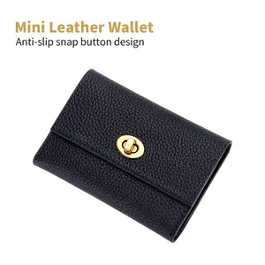 Premium Litchi-Grain Genuine Leather Card Holder | Mini Coin Purse for Women | Light Luxury Retro Clasp Design