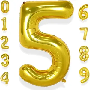 40 Inch Big Gold 5 Balloon Number Large Foil Helium Number Balloons 0-9 Jumbo Giant Happy 5th Birthday Party Decorations for Boy or Girl Huge Mylar Anniversary Party Supplies