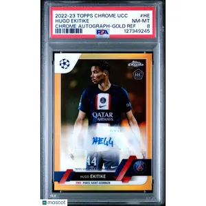 2022-23 Topps Chrome Uefa UCC Autographs Hugo Ekitike Gold Ref #HE PSA 8 /50 RC