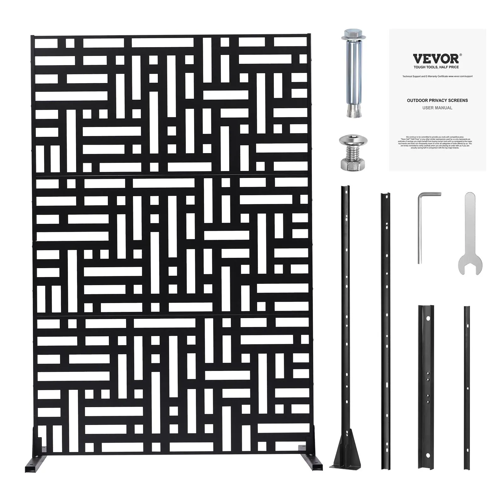 【Summerfinds】VEVOR Metal Privacy Screen 47" H x 76" WOutdoor Privacy Screens 3-PanelFreestanding Outdoor Divider with StandDecorative Garden Steel Privacy Fence for Balcony Patio Indoor Room Hot Tub Black